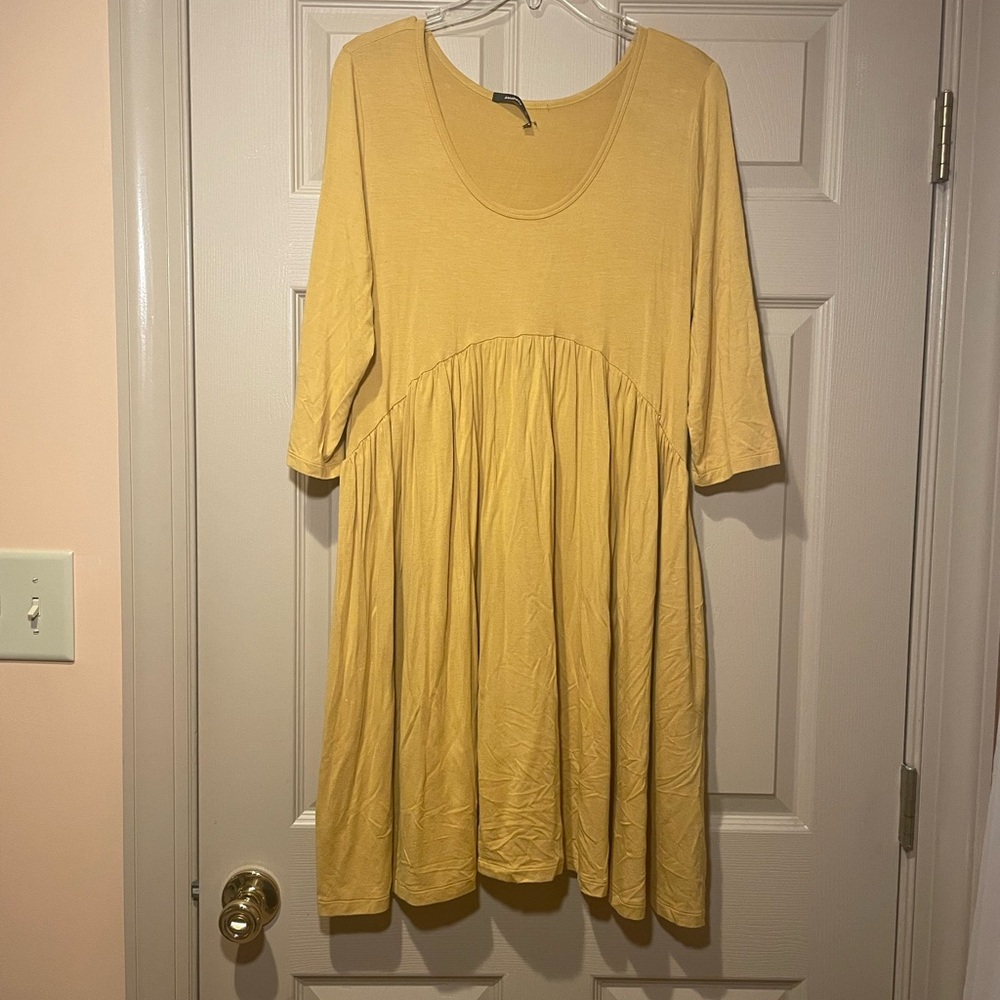 Annabelle Mustard Quarter Length Sleeve Dress with Pockets, Size Large